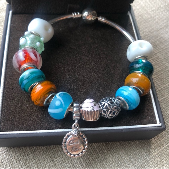Authentic Pandora Bangle Bracelet w/ 13 Charms Jewelry - Picture 2 of 11